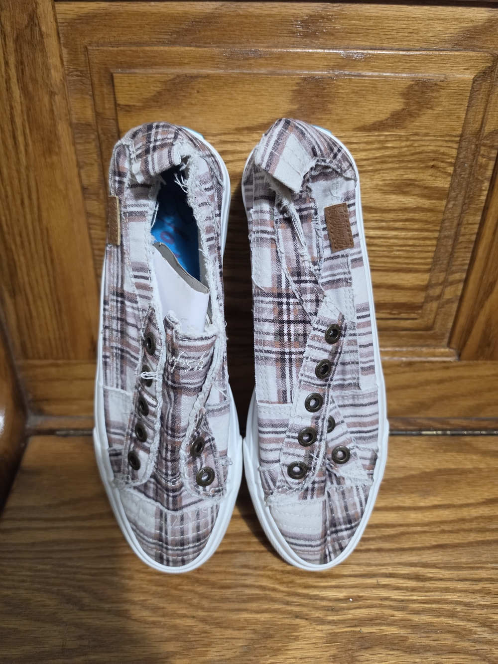 Women’s Plaid Slip-On Canvas Sneakers in Brown and White